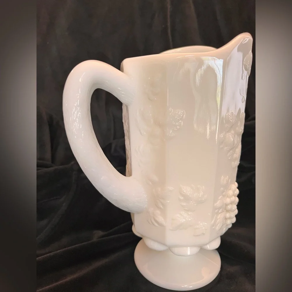 Westmoreland Milk Glass Paneled Grape Footed Pitcher Vintage MCM Water Vase